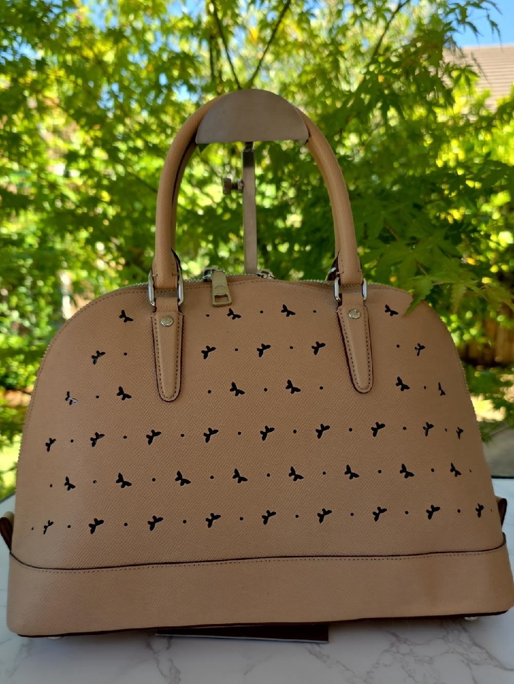 Coach Sierra Satchel Butterflies Perforated Beechwood Beige Hand Bag - Picture 10 of 14